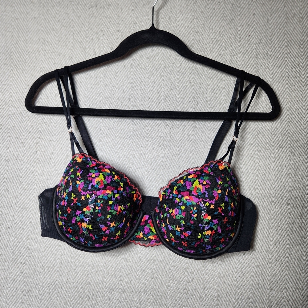 Savage X Fenty 36D Underwire Pushup Bra Multicolor Embroidered